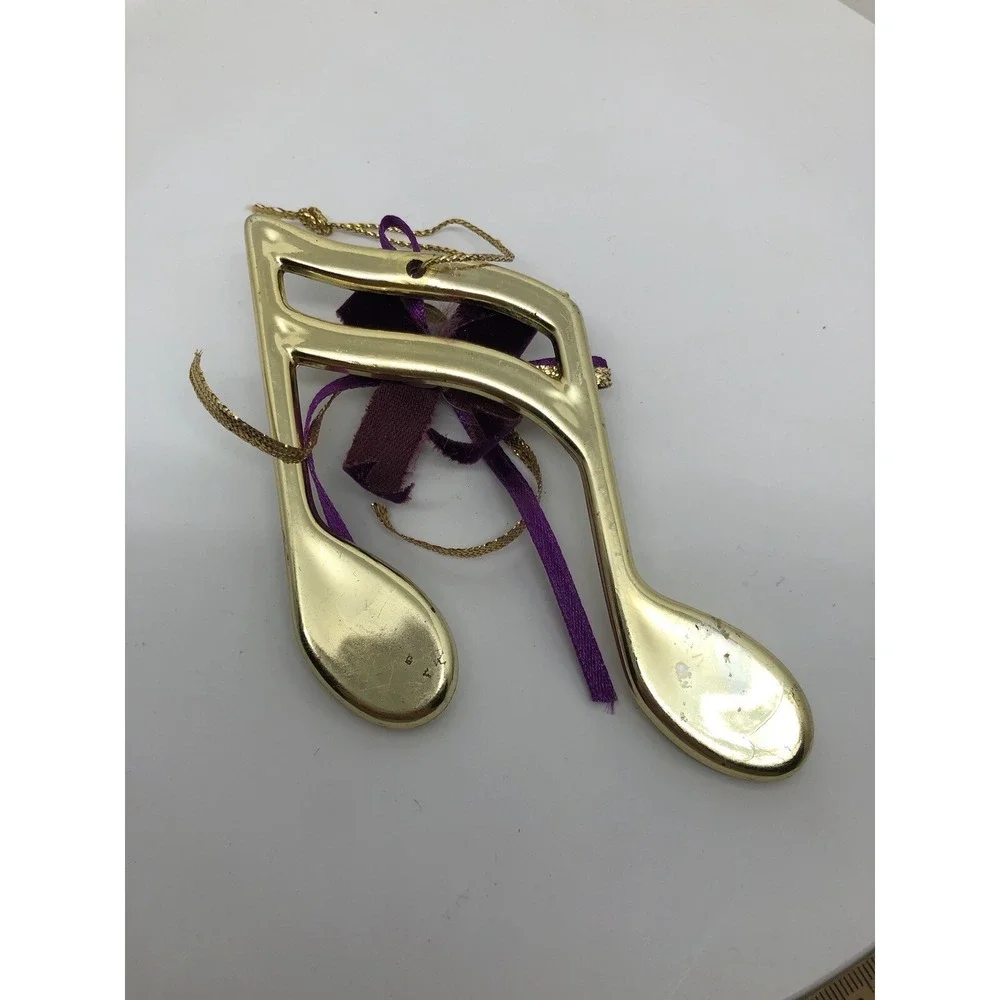 Music Note Christmas Ornament Bells Purple Ribbon 3.5